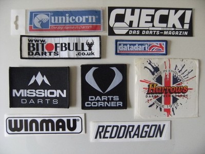 DART MERCH:  AUFNÄHER + AUFKLEBER UNICORN DARTS CORNER WINMAU RED DRAGON HARROWS