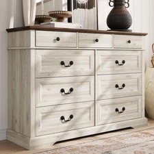Farmhouse 9 Drawers Dresser for Bedroom, Wood Bedroom Dresser Wide Chest of Draw
