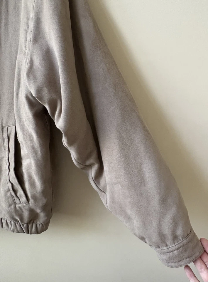 Weatherproof Men's Vintage Faux Suede Lined Bomber Jacket Large Beige Varsity - Image 3 of 4