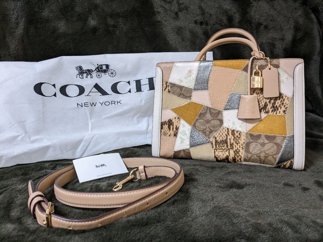 Coach patchwork leather handbag multicolor 2-way … - image 1