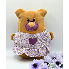 Handmade Teddy Bear Plush Minky Stuffed Animal Purple Dress  Heart Baby Gifts