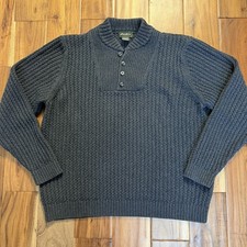 Eddie Bauer Men's L Fishermen Sweater Henley Gray Y2K Vintage Outdoor Heavy