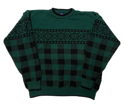 Vintage GAP Sweater Mens XL Green Knit Cotton Pullover Fair Isle Geometric Ski