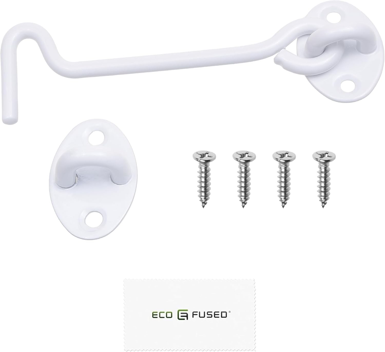 6-inch Heavy Duty Hook and Eye Latch - 1x Barn Door Lock (White), 4X Mounting