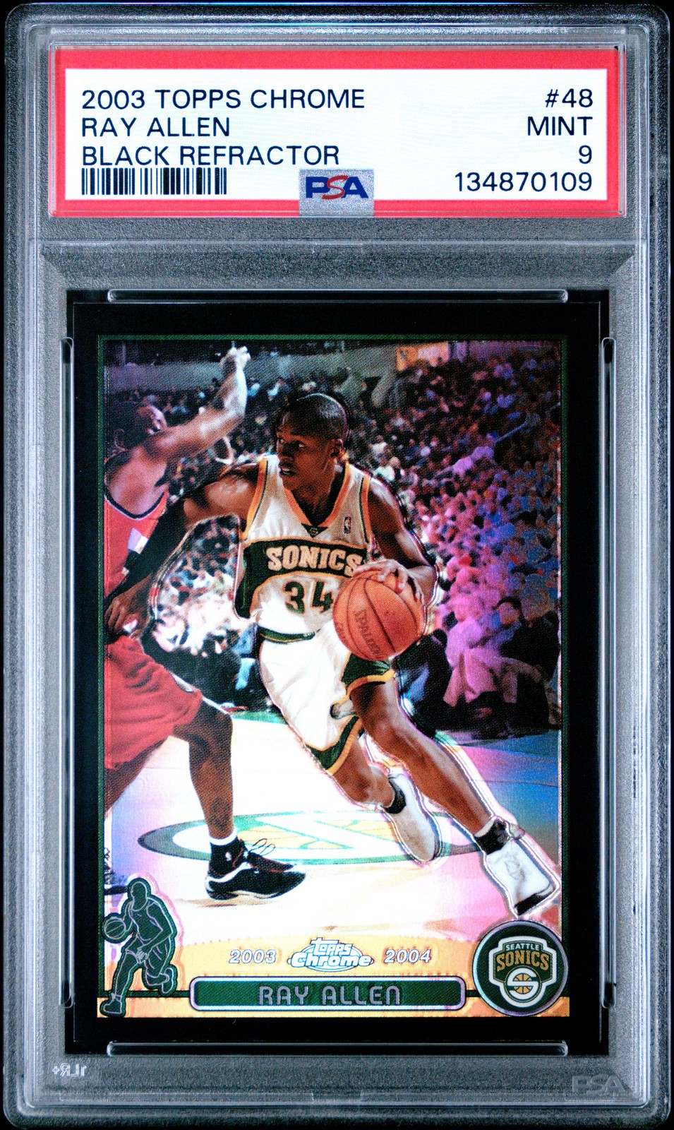 2003 TOPPS CHROME BLACK REFRACTOR #48 RAY ALLEN 60/500 PSA 9