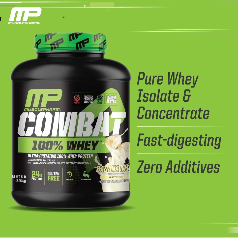 MusclePharm Combat 100 Proteína de Suero en Polvo, Sabor Leche de Plátano, Recuperación Rápida... Foto 3 de 4