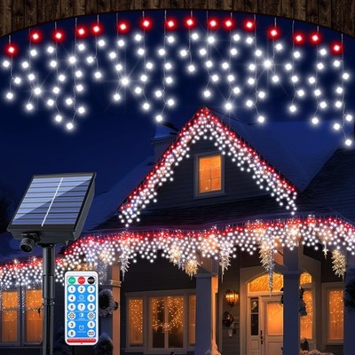 Retisee 65ft Red White Solar Valentine's Day Icicle Light for Outdoor Decor 600