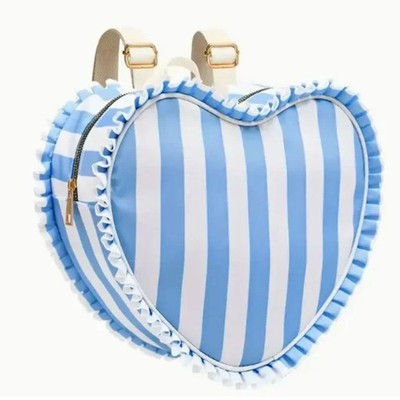 Heart Shaped Backpack, Blue/White Stripes Kids Girls