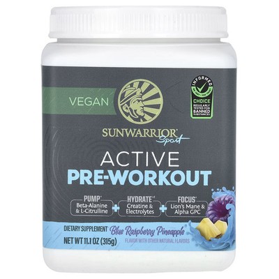 2 X Sunwarrior, Sport, Active Pre-Workout, Blue Raspberry Pineapple , 11.1 oz (3