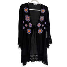 Onda de Mar Swim Cover Embroidered Bead Tie Front Mandala L bv