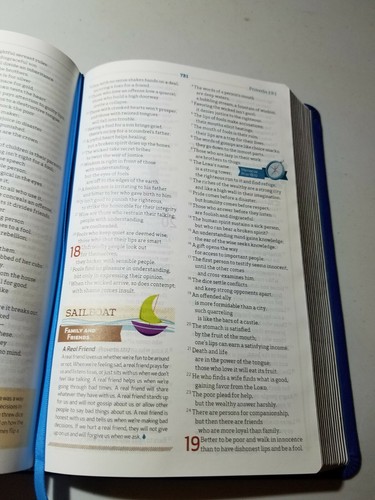 Deep Blue Kids Bible Common English CEB, Like New Silver Gilded Edge, 2012, Soft - Picture 7 of 10