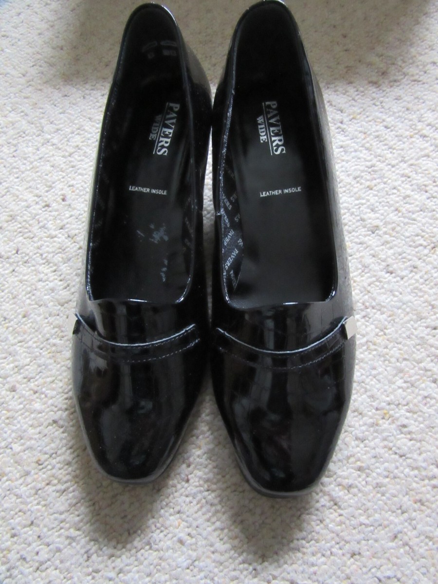 Pavers ladies Black Croc small heel slip-on shoes size UK (38