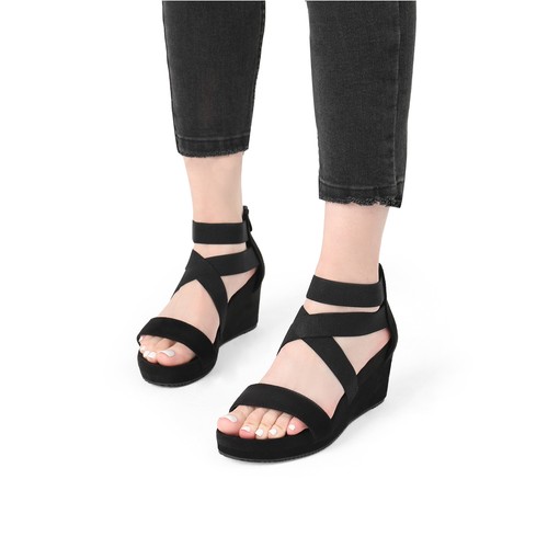 DREAM PAIRS Women Elastic Ankle Strap Open Toe Zipper Platform Wedge Sandals - 第 6/27 張圖片
