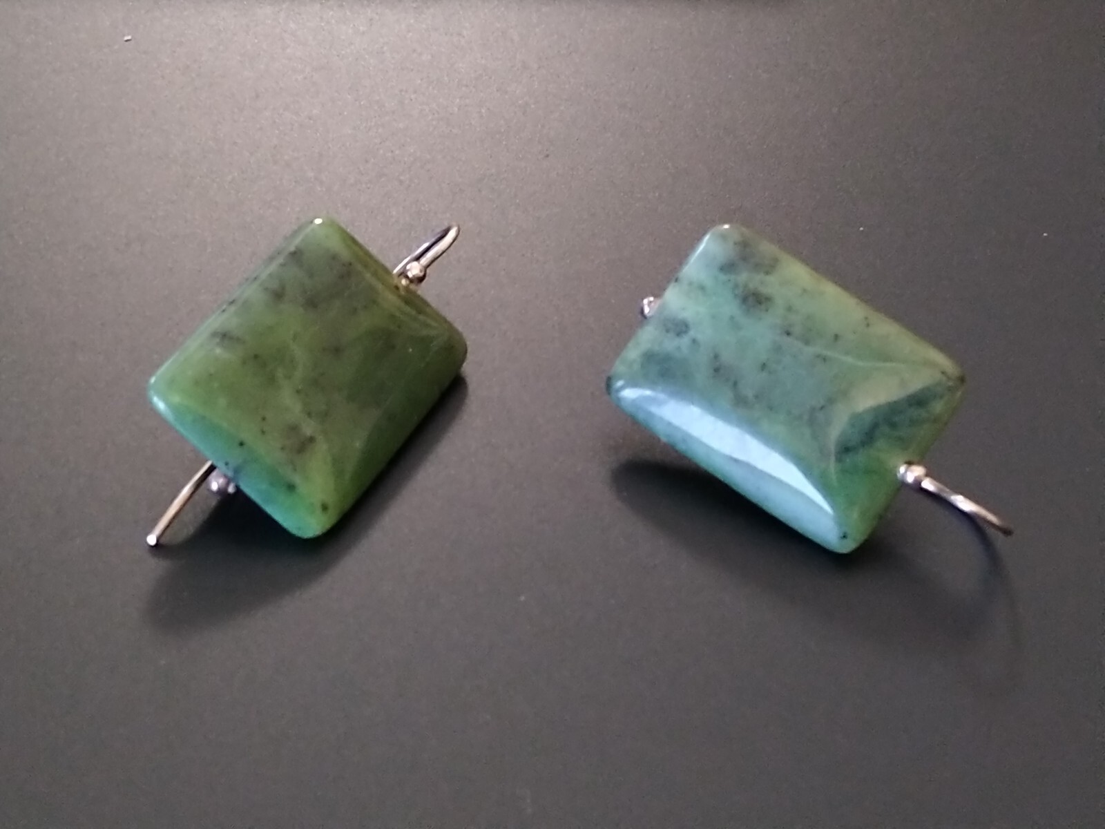 Large Jade Earrings Rectangle SILVER 925 - image 7