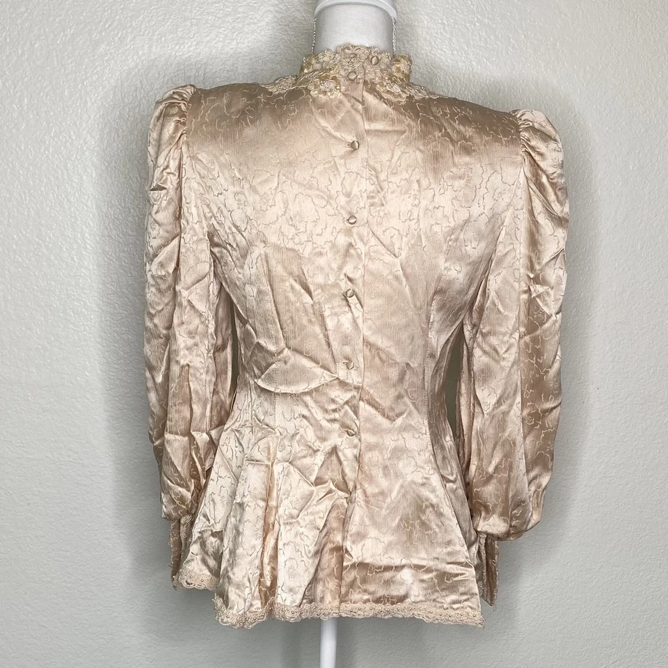 Top para mujer Rina Di Montella melocotón talla 4 seda texturizada encaje y perlas vintage Foto 3 de 4