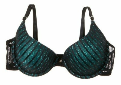 Hers By Herman Bra Set Black Lace Stripe Size 32B Green Under Tone 2 Bras New
