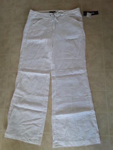 MY MICHELLE-WHITE-WIDER LEG-LINEN PANTS-DRAWSTRING ROPE TIE/BELT-JRS 11-NWT-