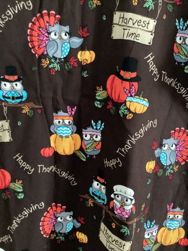 ScrubStar Women Thanksgiving Shirt Size 2X Owls Pumpkins 2 Pockets Pilgrims NJ - Picture 3 of 4