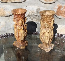 2 Antique Statues Vases Femininity Divinity Handmade India Circa 1890