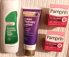 Feminine Cleansing Wash 15 oz Crepe Therapy Lotion 8 oz Pamprin Lot 12/2026
