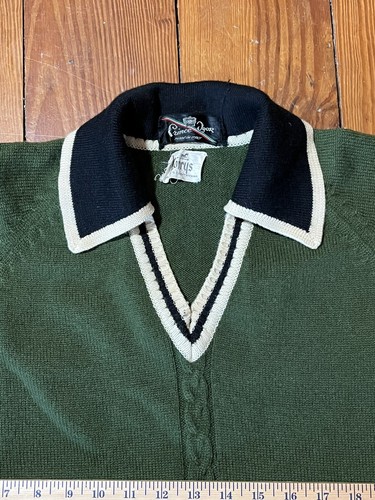 Vtg Prince Igor Italy Rockabilly Tennis Pickle ball V Neck Green Knit Wool L 42 - Picture 3 of 11