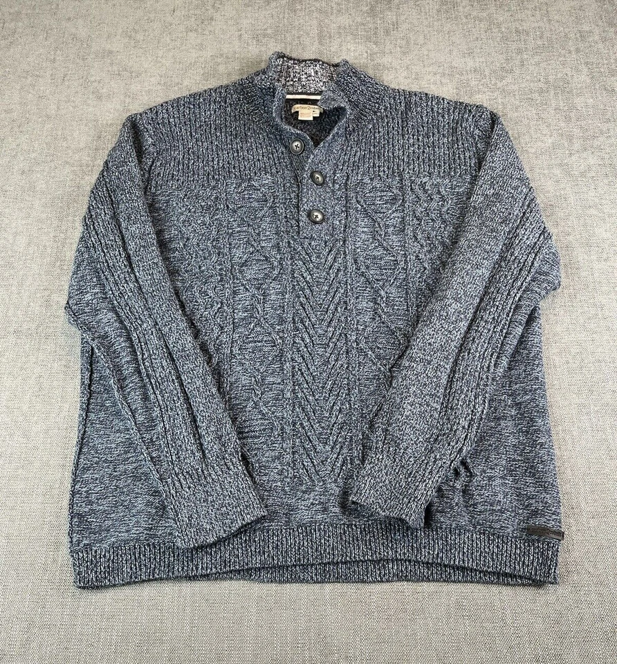 Suéter Carbono 2 Cobalto Para Hombres (XXL) Azul Cable Tejido Botón Pescador Sudadera Foto 2 de 4