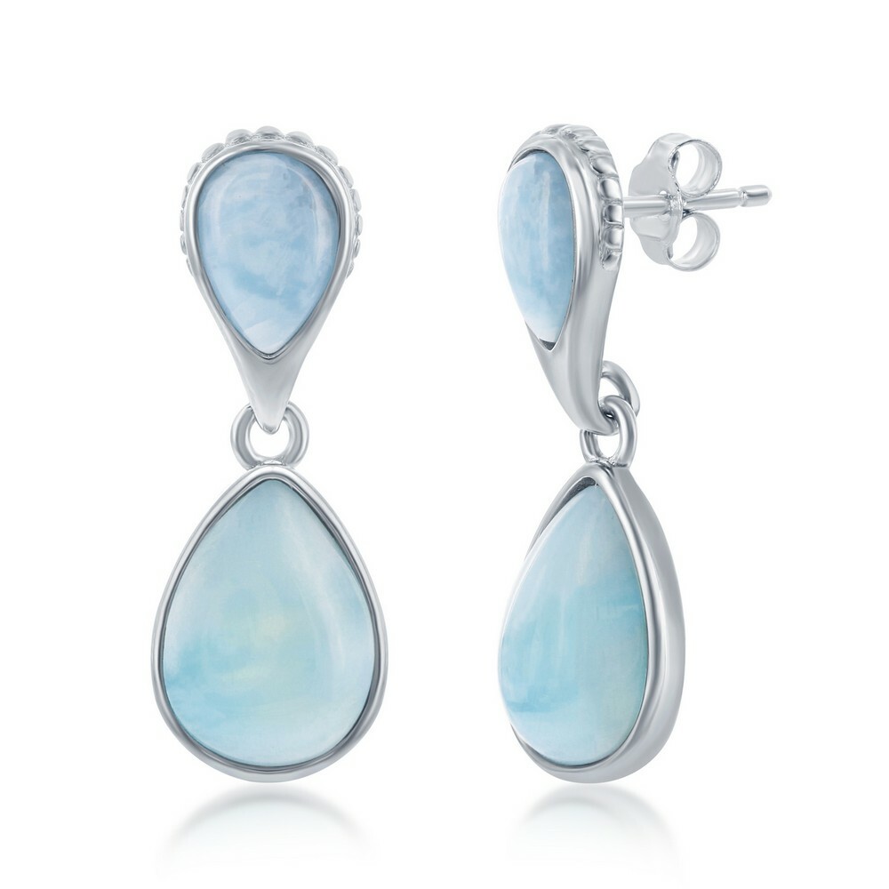 Женские серьги из стерлингового серебра с двойным Ларимаром грушевидной формы