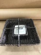 Serving Tray Wicker Chip And Dip White Porcelain Center 14” X 14” LAST ITEM