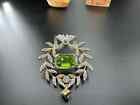 3Ct Cushion Green Peridot Lab Created Engagement Brooch 14K Two Tone Gold Plated