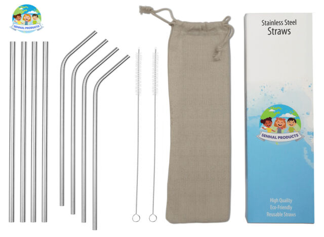 Metal Straws Reusable Stainless Steel Long Drinking Eco-Friendly Straws Set of 8
