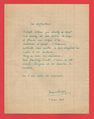BF34-GEDICHT AUTOGRAMM SIGNIERT-JACQUES CHARPIER-[LES DESTRUCTORS]-1946