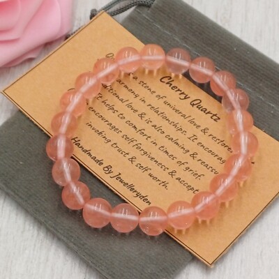 KIRSCHQUARZ Armband Stretch Fit Handarbeit Geschenktüte & Karte Edelstein 4/6/8 mm