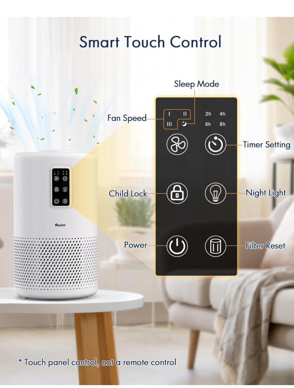 Air Purifiers for Home Large Room up to 1076ft², VEWIOR H13 True HEPA White