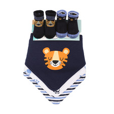 Baby Bibs  Socks Set 3 Pack - Navy Tiger Design, Soft Bibs  2 Socks