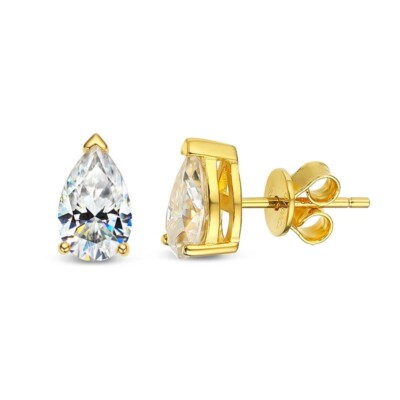 1 kt Ohrringe Birnenschliff Gelbgold Laborgefertigt VVS1/D / Top Diamant Test bestanden