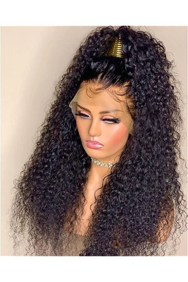 Water Wave Human Hair 360 Lace Frontal Wig High Ponytail Glueless Kinky Curly - Image 3 of 4