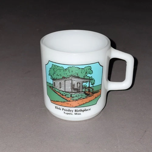 Vintage FEDERAL MILK GLASS COFFEE MUG Elvis Presley Birthplace Tupelo, Miss Rare