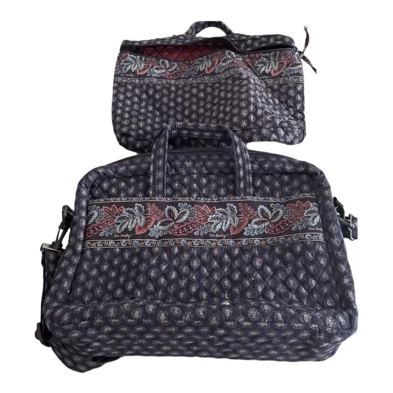 Set Of Vintage VERA BRADLEY  Laptop Messenger And Travel Bag Classic Navy Fall - Image 2 of 4
