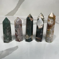 5pcs Moss Agate / Carnelian Towers