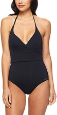 VINCE CAMUTO Women's V-Neck Wrap Tie One Piece Swimsuit sz 12 Black