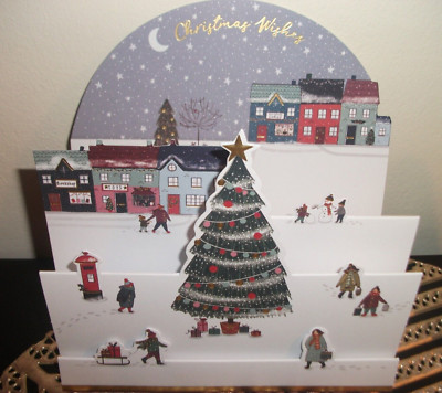 PACK 6 x 3D WEIHNACHTSKARTEN DORFSZENE MIT UMSCHLÄGEN