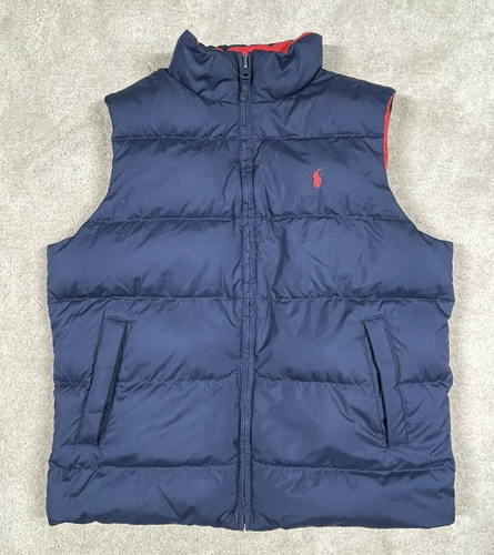 Polo Ralph Lauren Vest Boys M (12/14) Blue Red Puffer Reversible Down Filled