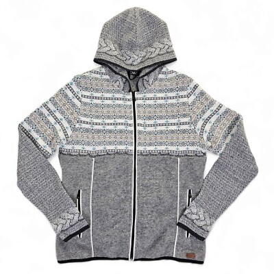 CMP Wool Fleece Jacket Hoodie Womens Large Wooltech Knit Hood Full Zip Grey 