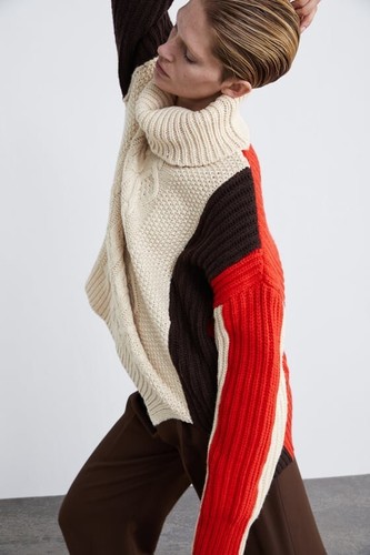Zara AW18 Woman Colour Block Cable Knit 