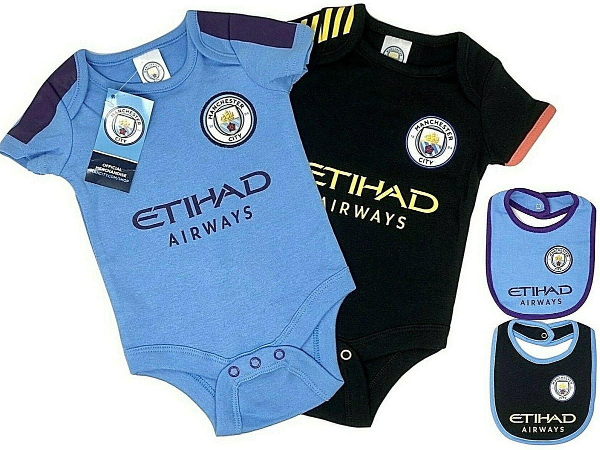 MANCHESTER CITY FC BABIES PRAM BODY SUIT BABY GROW VEST x2 MAN