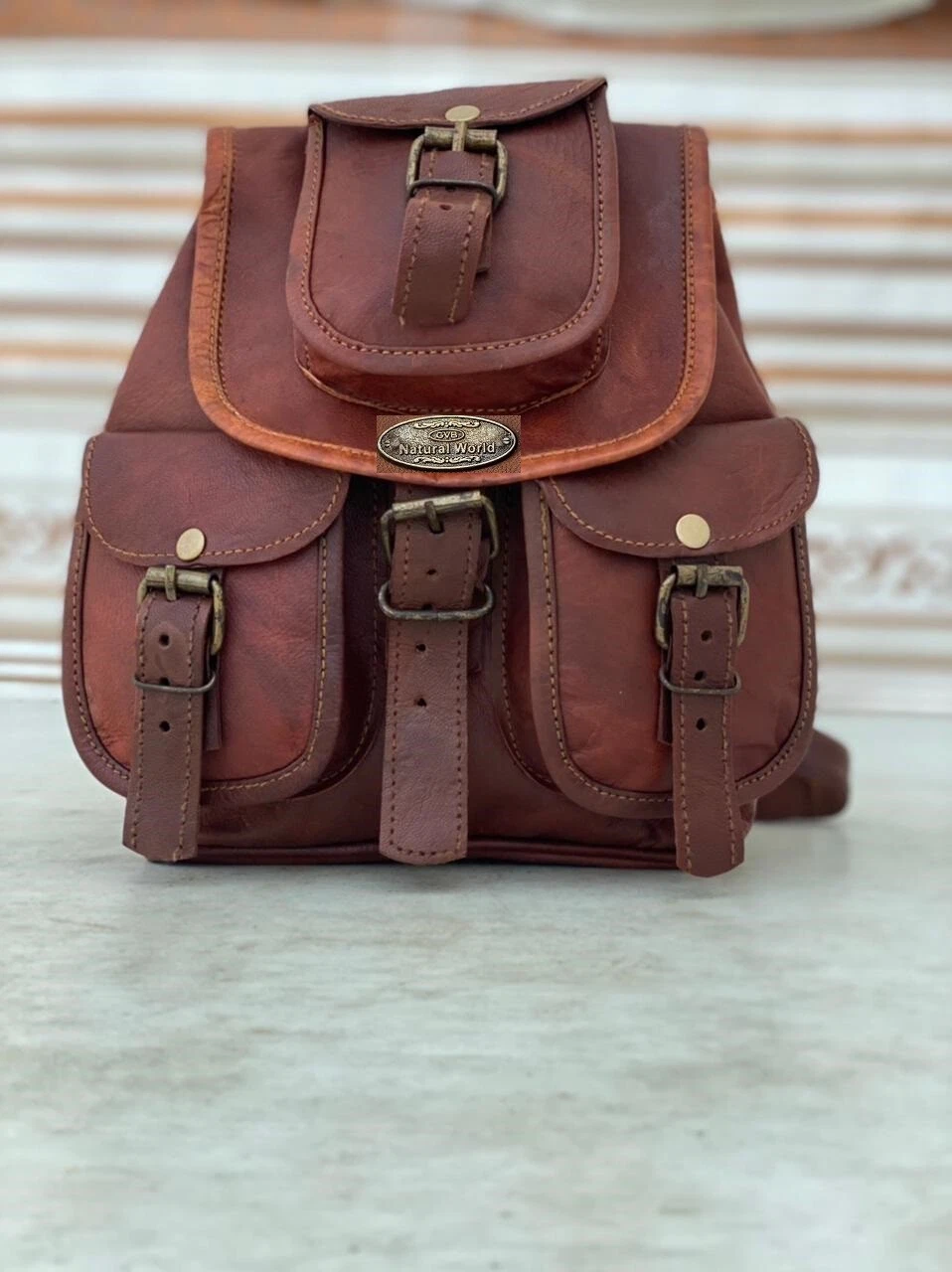 Leather Backpack Rucksack Hiking Genuine Travel Men Vintage 9/11/13 inches Bag