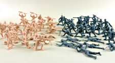 52 Plastic Toy Soldiers WWII Green and Beige; 55mm