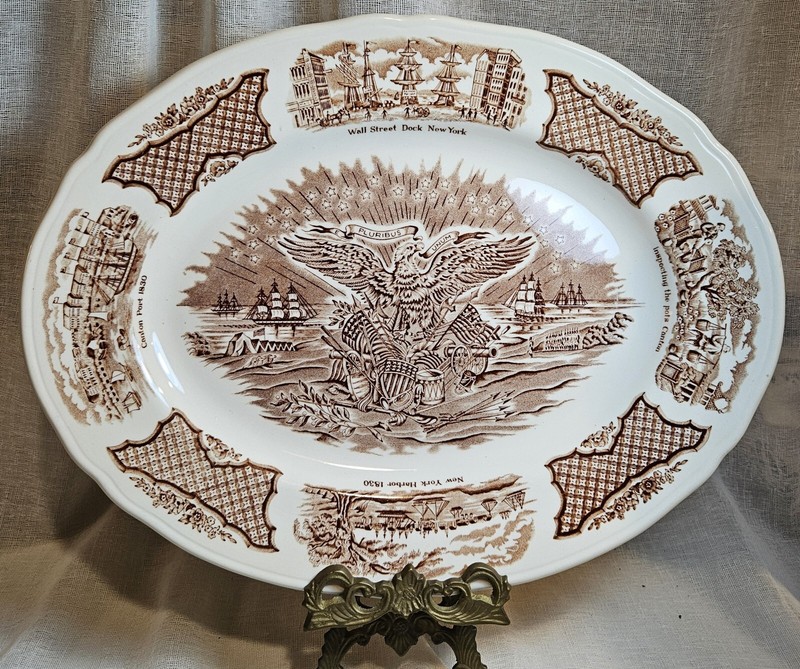 ALFRED MEAKIN FAIR WINDS BROWN 14.75" OVAL PLATTER  STAFFORDSHIRE ENGLAND. NY