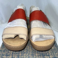 New Born Oconee Comfort Sandals Women’s Size 8M Taupe & Red Leather Casual Shoes