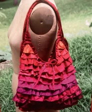 PATTERN Frilly Fabric Handbag Fabric Tote Flirty Red Purse NEW Indygo Junction